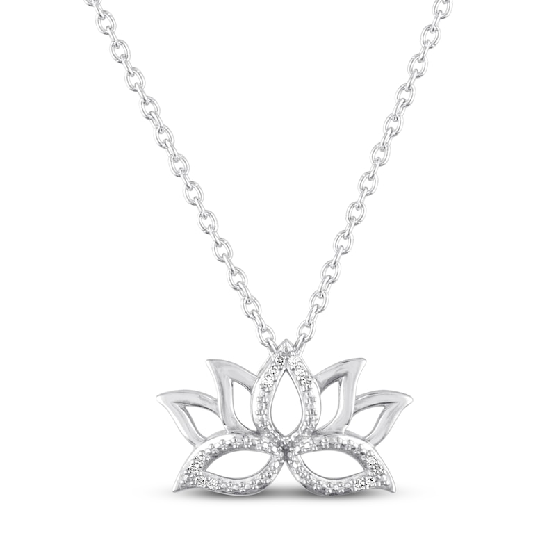 Lotus Necklace with Diamonds Sterling Silver