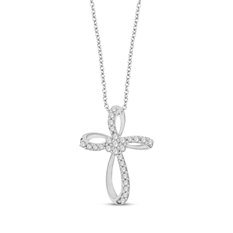 Main Image 1 of Diamond Cross Necklace 1/4 ct tw Round-cut Sterling Silver 19&quot;