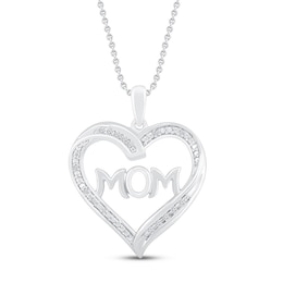 &quot;Mom&quot; Heart Necklace 1/20 ct tw Diamonds Sterling Silver 18&quot;