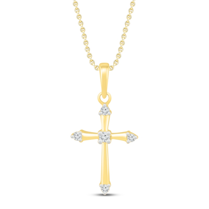 Main Image 1 of Diamond Cross Necklace 1/20 ct tw 10K Yellow Gold 19&quot;