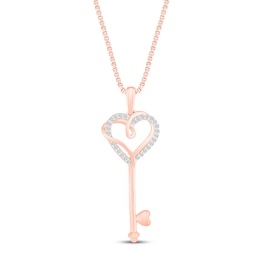 Diamond Heart Key Necklace 1/15 ct tw 10K Rose Gold 18&quot;
