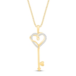 Diamond Heart Key Necklace 1/15 ct tw 10K Yellow Gold 18&quot;