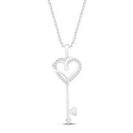 Diamond Heart Key Necklace 1/15 ct tw 10K White Gold 18&quot;