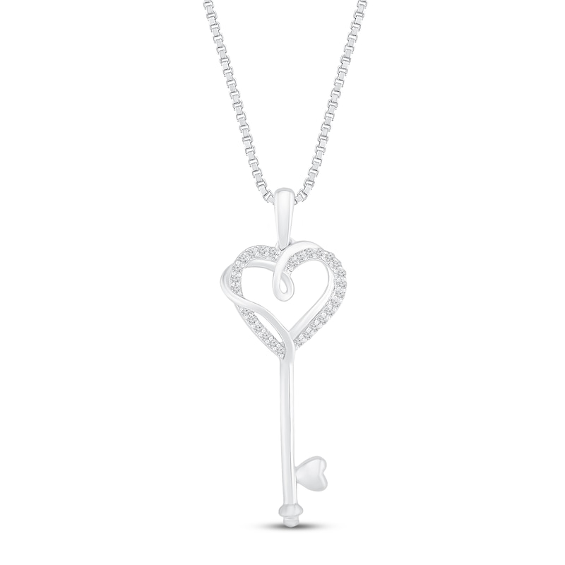 Diamond Heart Key Necklace 1/15 ct tw 10K White Gold 18"