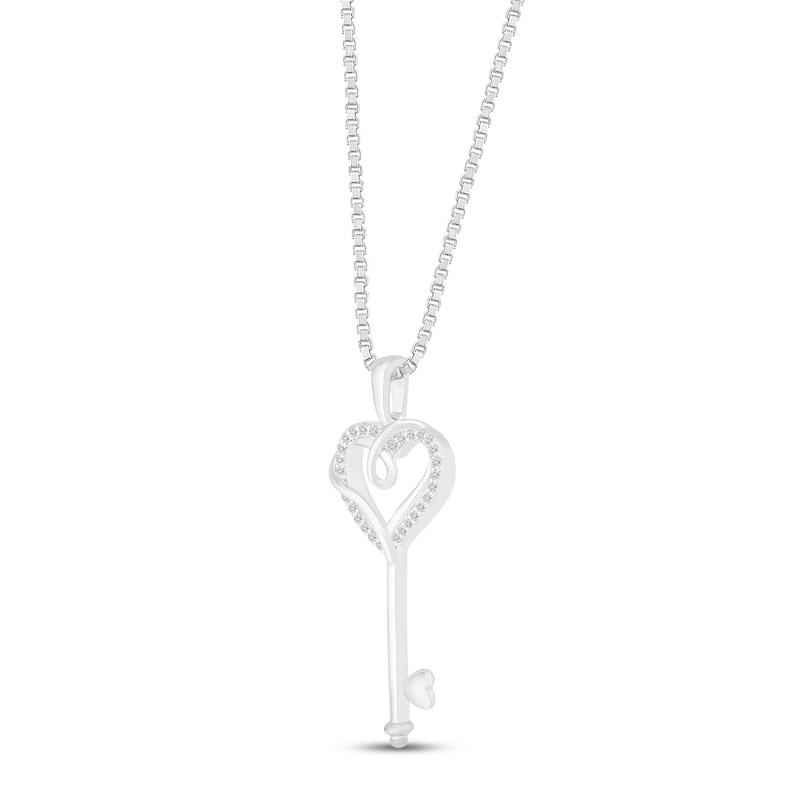 Diamond Heart Key Necklace 1/15 ct tw 10K White Gold 18"