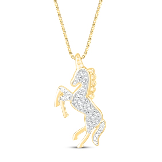 Diamond Unicorn Necklace 1/8 ct tw 10K Yellow Gold 18"