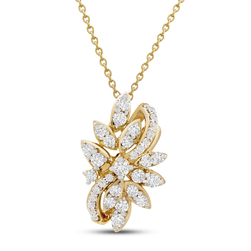 Diamond Flower Necklace 1/2 ct tw 10K Yellow Gold