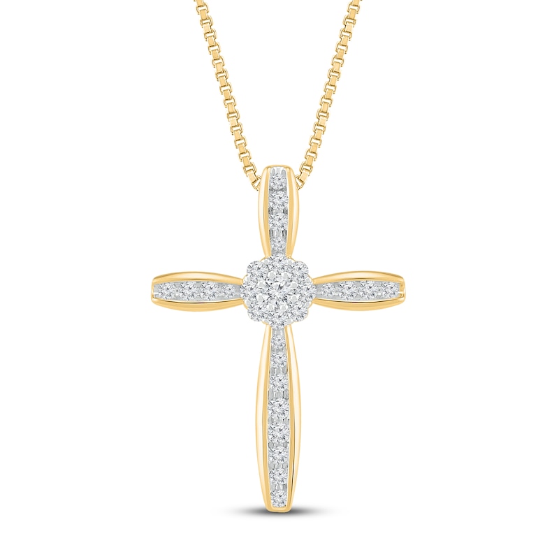 Diamond Cross Necklace 1/4 ct tw 10K Yellow Gold 18"