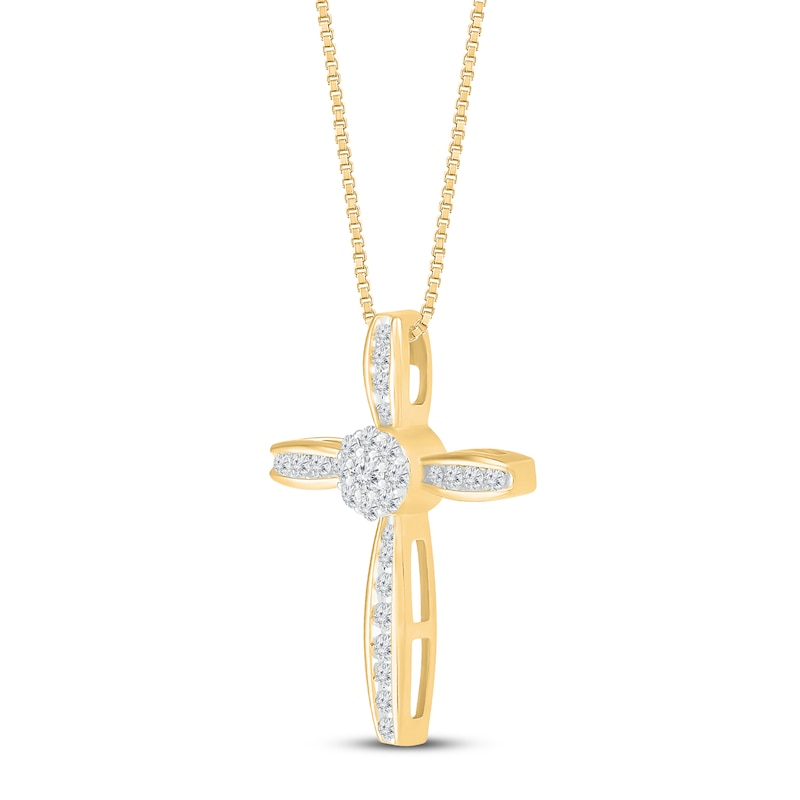 Diamond Cross Necklace 1/4 ct tw 10K Yellow Gold 18"