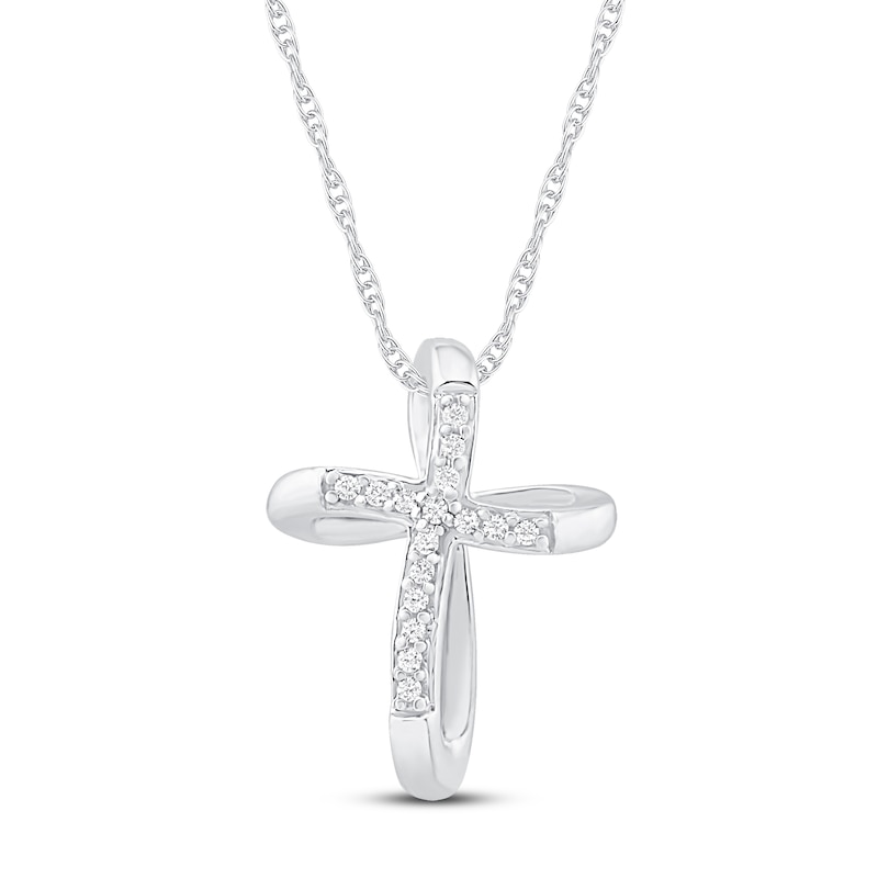 Main Image 1 of Diamond Cross Necklace 1/20 ct tw Round-cut 10K White Gold 18&quot;