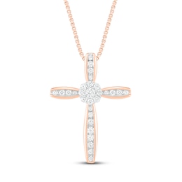 Diamond Cross Necklace 1/4 ct tw Round-cut 10K Rose Gold 18&quot;