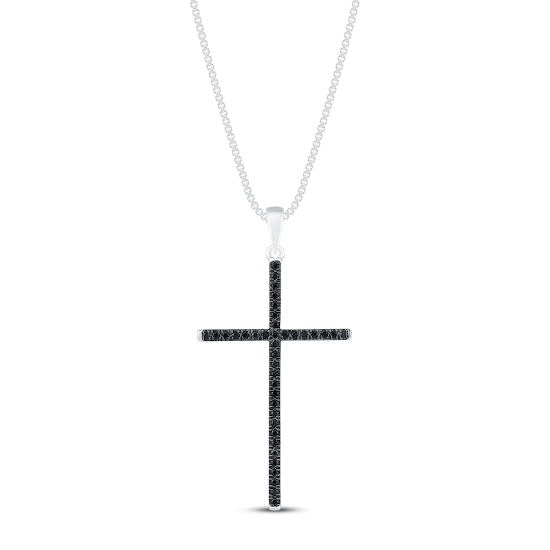 Main Image 1 of Black Diamond Cross Necklace 1/6 ct tw Sterling Silver 18&quot;