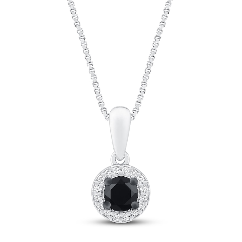 Black and White Diamond Halo Necklace 3/8 ct tw Sterling Silver 18"