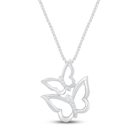 Butterfly Necklace Diamond Accents Sterling Silver 18&quot;