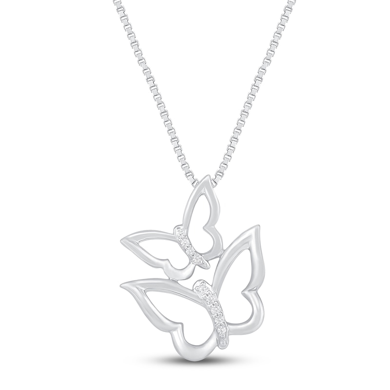 Butterfly Necklace Diamond Accents Sterling Silver 18"