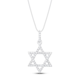 Diamond Star of David Necklace 1/6 ct tw Sterling Silver 18&quot;
