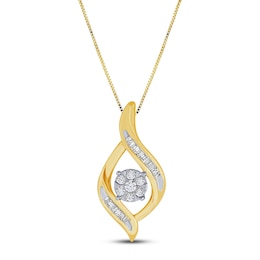 Diamond Necklace 1/8 ct tw Round & Baguette 10K Two-Tone Gold 18&quot;