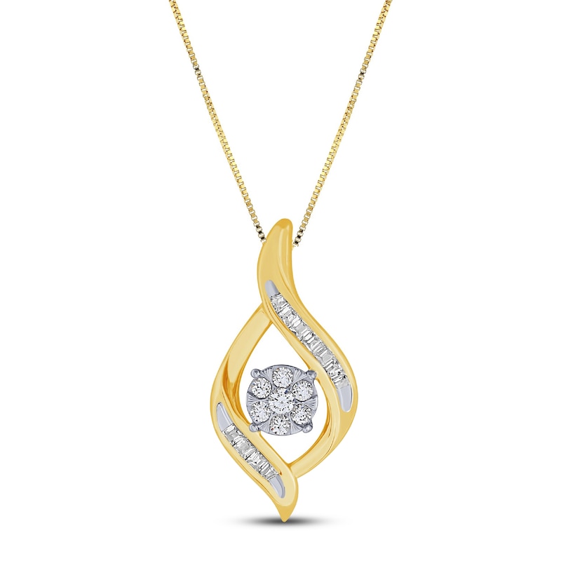 Diamond Necklace 1/8 ct tw Round & Baguette 10K Two-Tone Gold 18"