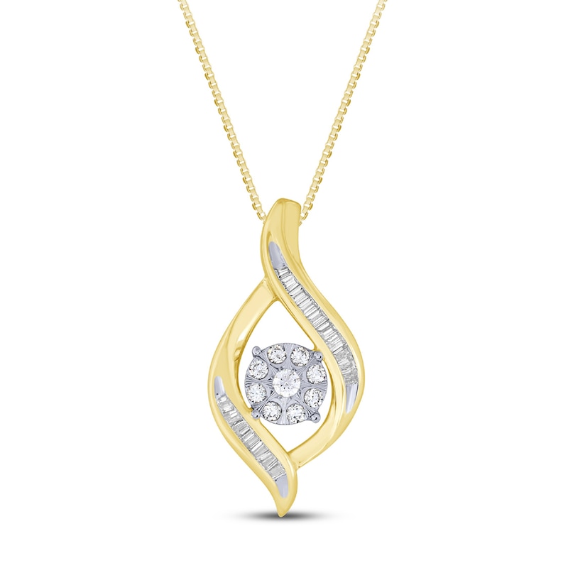 Main Image 1 of Diamond Necklace 1/4 ct tw Round & Baguette-Cut 10K Two-Tone Gold 18&quot;