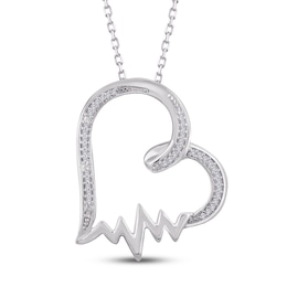 Diamond Heartbeat Necklace 1/20 ct tw Sterling Silver 18&quot;