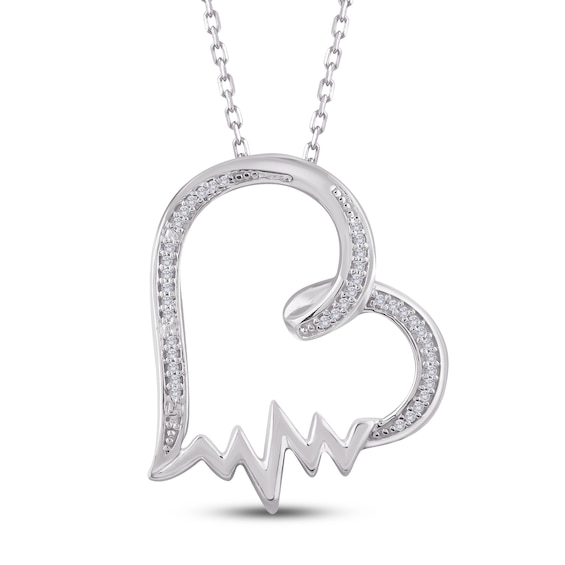 Diamond Heartbeat Necklace 1/20 ct tw Sterling Silver 18"