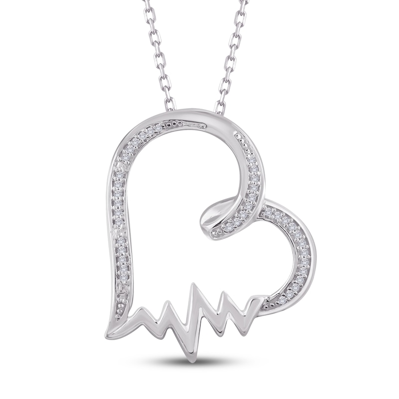 Main Image 1 of Diamond Heartbeat Necklace 1/20 ct tw Sterling Silver 18&quot;