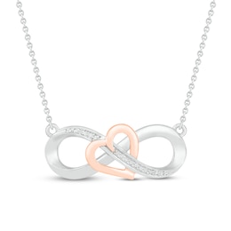 Diamond Heart/Infinity Necklace Sterling Silver & 10K Rose Gold 18&quot;