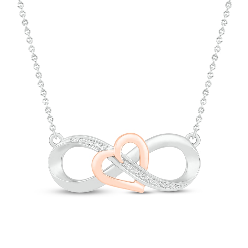 Main Image 1 of Diamond Heart/Infinity Necklace Sterling Silver & 10K Rose Gold 18&quot;