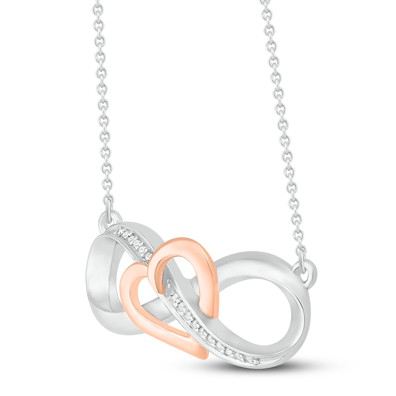 Main Image 2 of Diamond Heart/Infinity Necklace Sterling Silver & 10K Rose Gold 18&quot;