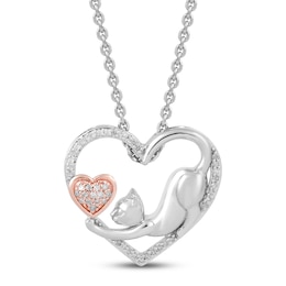 Diamond Cat Necklace 1/10 ct tw Sterling Silver & 10K Rose Gold 18&quot;
