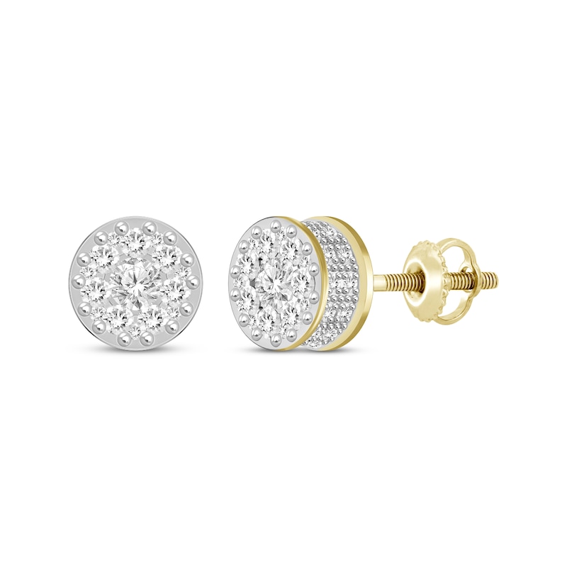 Main Image 1 of Men's Diamond Double Row Stud Earrings 1/2 ct tw Round-cut 10K Yellow Gold