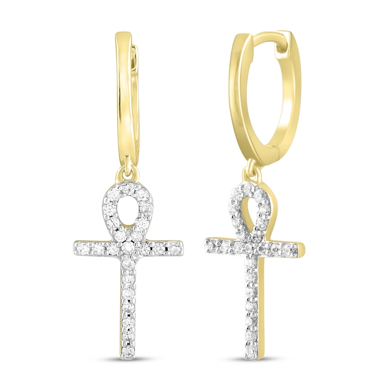 Men's Diamond Ankh Earrings 1/4 ct tw Round-cut 10K Yellow Gold