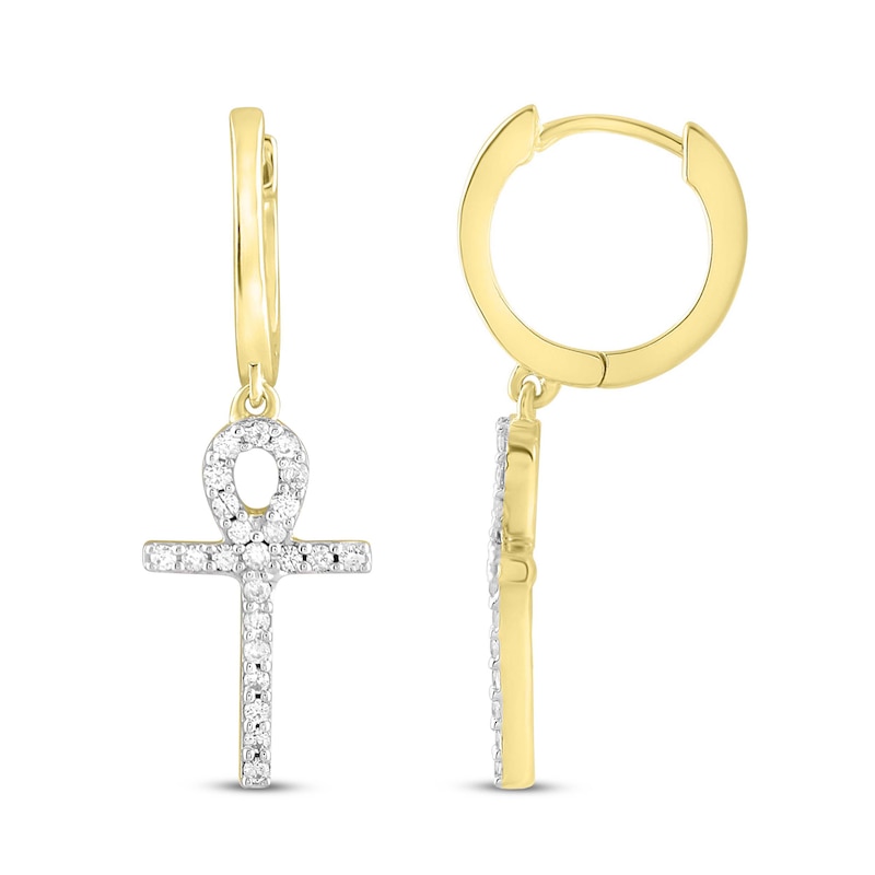 Main Image 2 of Men's Diamond Ankh Earrings 1/4 ct tw Round-cut 10K Yellow Gold