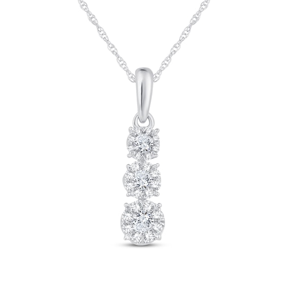 Diamond Three-Stone Necklace 1/3 ct tw Round-Cut 10K White Gold 18"