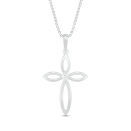 Diamond Cross Necklace 1/20 ct tw Round-Cut 10K White Gold 18&quot;