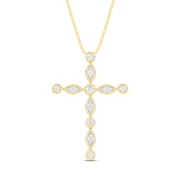 Diamond Cross Necklace 1/8 ct tw 10K Yellow Gold 18&quot;