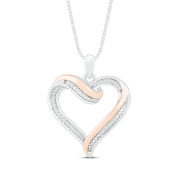 Diamond Heart Necklace 1/15 ct tw Round-Cut 10K Rose Gold & Sterling Silver 18&quot;