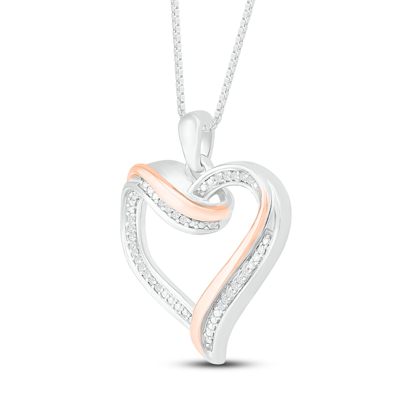 Main Image 2 of Diamond Heart Necklace 1/15 ct tw Round-Cut 10K Rose Gold & Sterling Silver 18&quot;