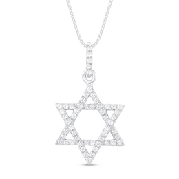 Diamond Star of David Necklace 1/6 ct tw Round-Cut 10K White Gold 18&quot;