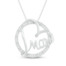 Diamond Heart Mom Necklace 1/10 ct tw 10K White Gold 18&quot;