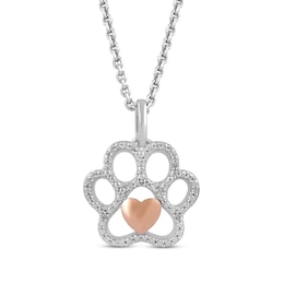 Diamond Paw Necklace Sterling Silver & 10K Rose Gold 18&quot;