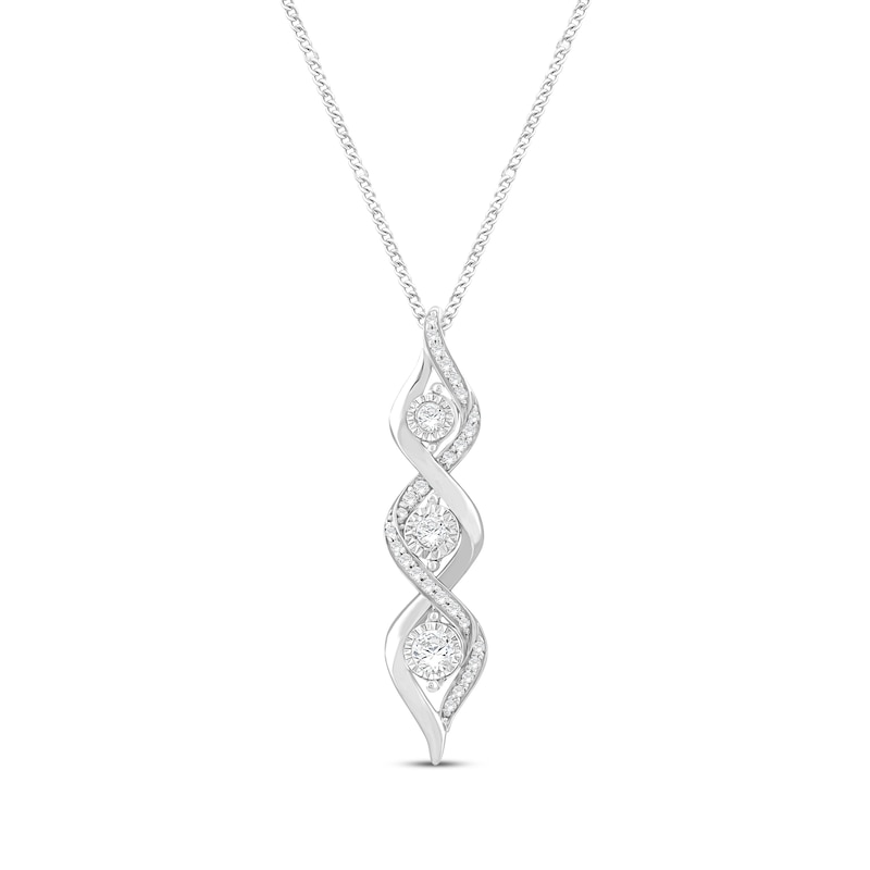 Main Image 1 of Memories Moments Magic Three-Stone Diamond Necklace 1/6 ct tw Round-Cut 10K White Gold 19&quot;