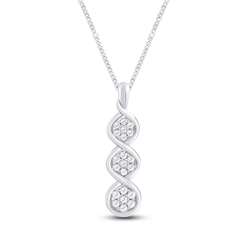 Main Image 1 of Diamond 3-Stone Necklace 1/4 ct tw Round-cut 10K White Gold 19&quot;