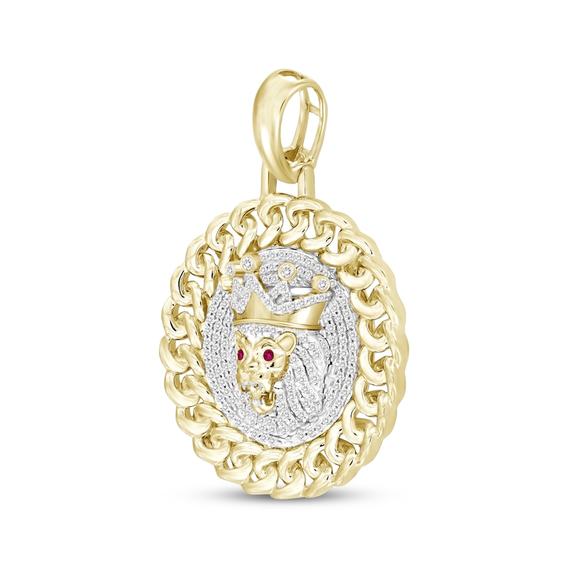 Main Image 2 of Men's Lab-Created Ruby & Diamond Lion Pendant 3/8 ct tw 10K Yellow Gold