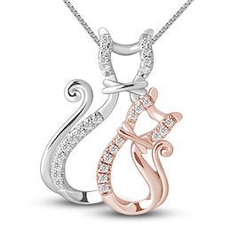 Diamond Cat Necklace 1/10 ct tw Sterling Silver & 10K Rose Gold 18&quot;