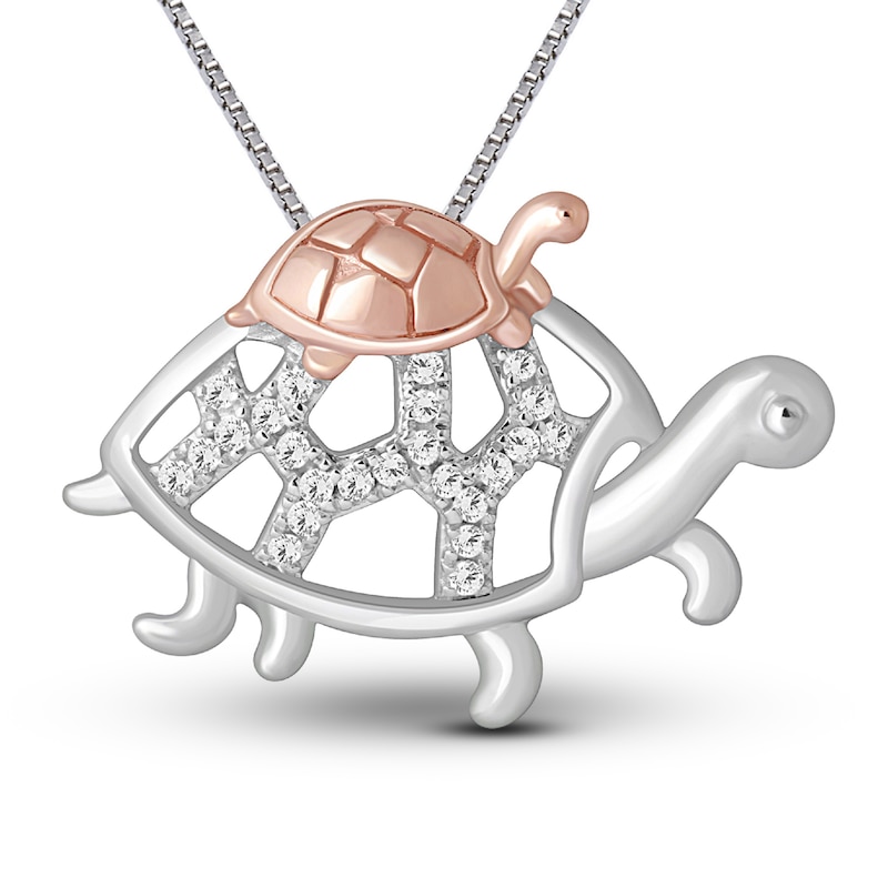 Main Image 1 of Diamond Turtle Necklace 1/15 ct tw Sterling Silver & 10K Rose Gold 18&quot;