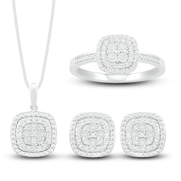 Diamond Necklace/Earrings/Ring Boxed Set 1/2 ct tw 10K White Gold - Size 7