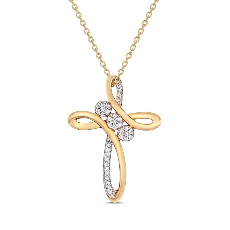 Main Image 1 of Diamond 3-Stone Cross Necklace 1/6 ct tw Round-cut 10K Yellow Gold 18&quot;