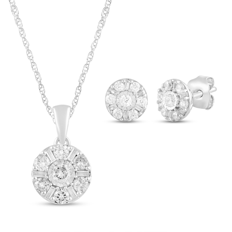 Diamond Earrings/Necklace Boxed Set 1 ct tw 10K White Gold
