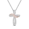 Thumbnail Image 1 of Diamond Cross Necklace 1/4 ct tw Round-cut Sterling Silver & 10K Rose Gold 18&quot;